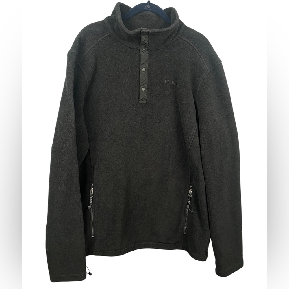 L.L.BEAN Polartec Fleece Pullover XXL Tall Black Snap Neck Outdoor